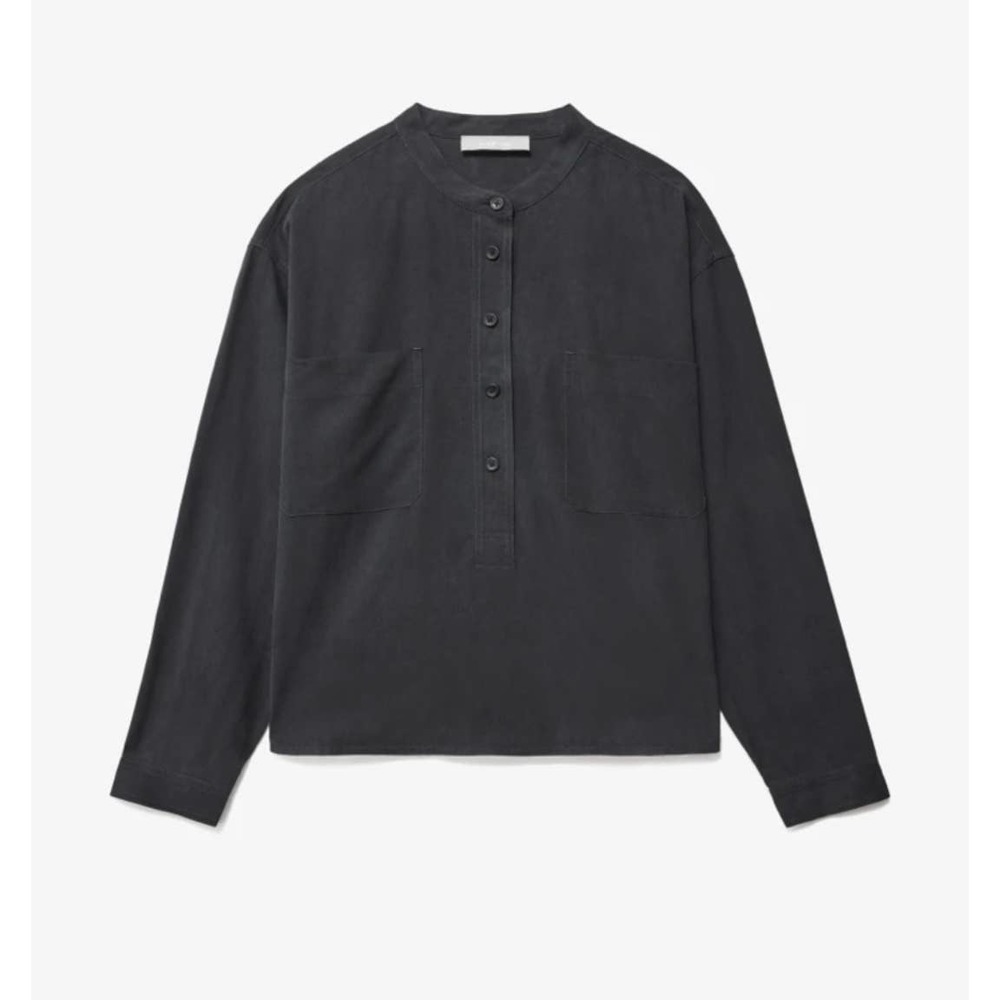 NWT Everlane Washable 100% Silk Henley Black Button-up Top Womens 0